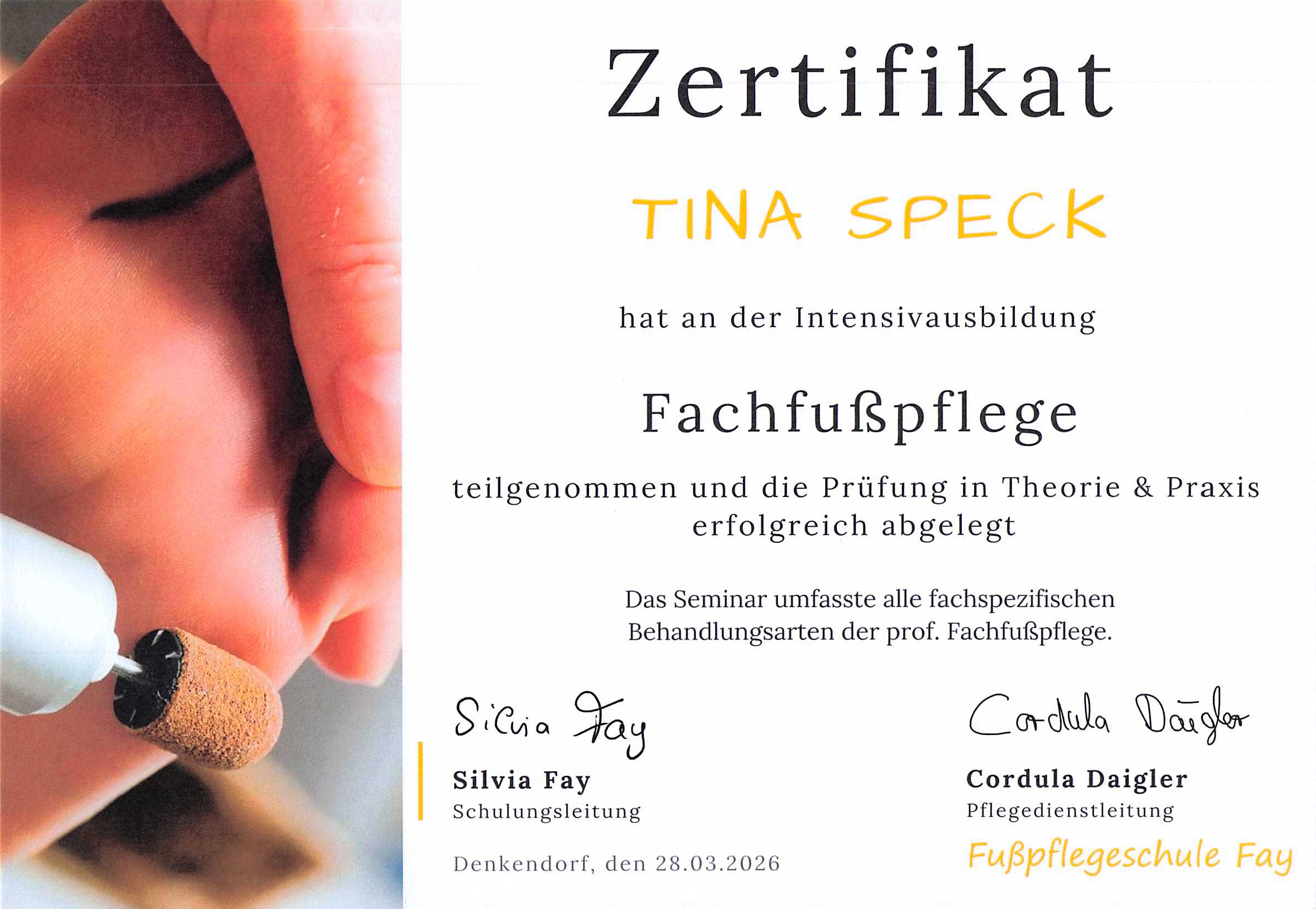 Zertifikat Tina Speck